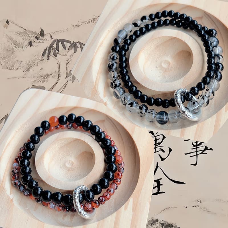 ブレスレットメンズ 銀の輪飾り 天然水晶 ブレスレット