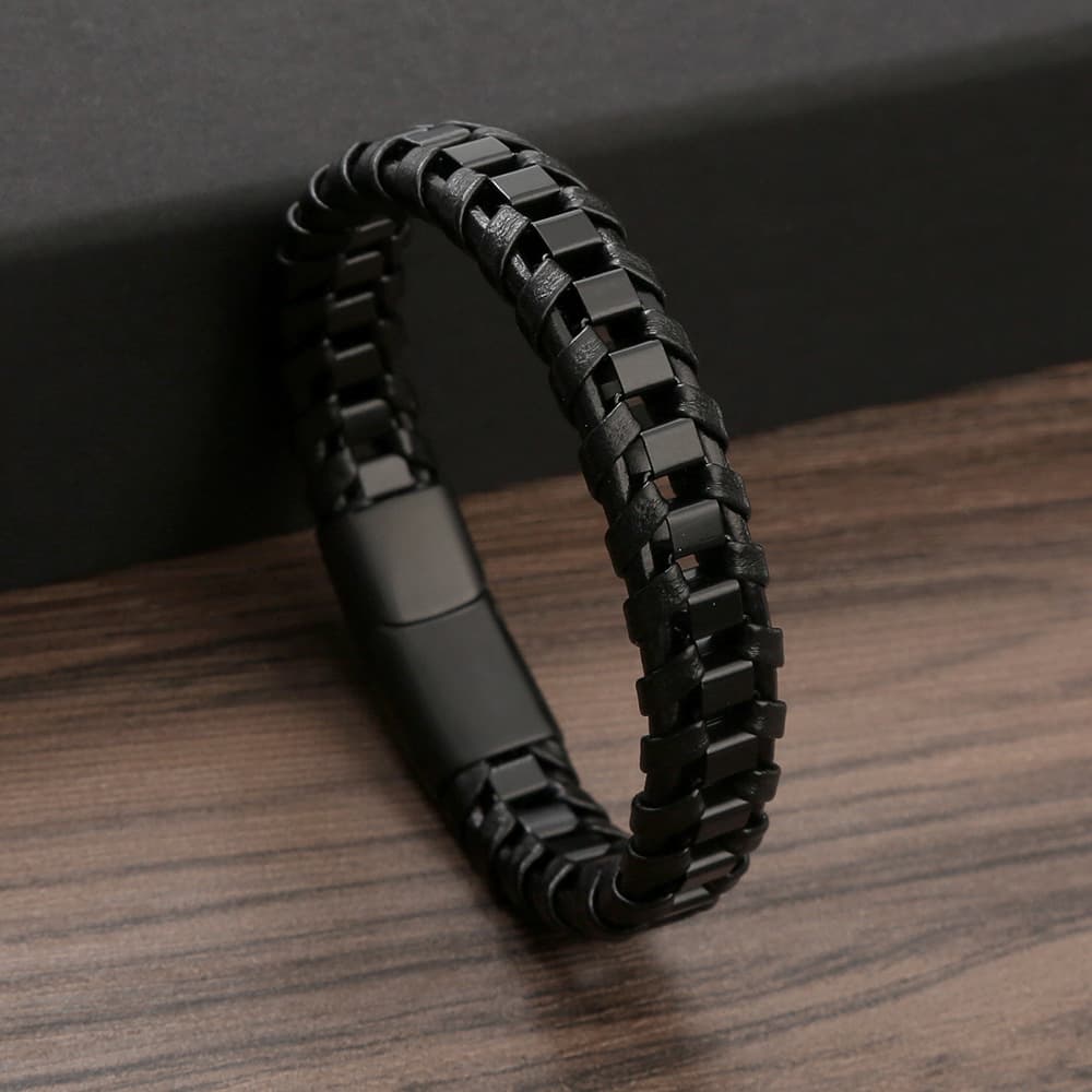 ブレスレットメンズ 編み込み革紐メタル アクセサリー