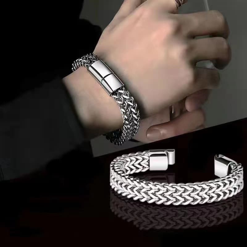 ブレスレットメンズ 匠編み込み二重デザインブレス