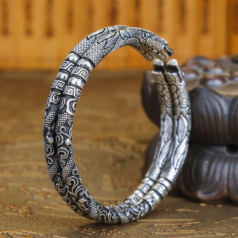 ブレスレットメンズ 龍紋様の開運バングル