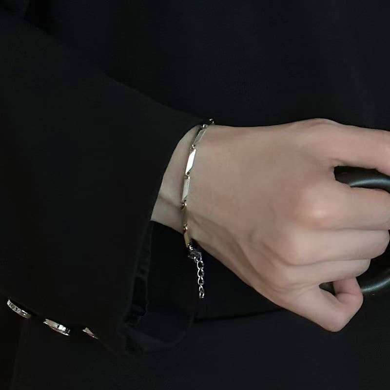 ブレスレットメンズ 幾何学重ねリンクブレスレット