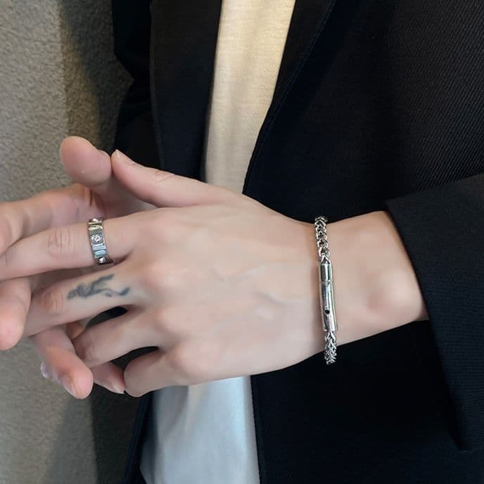 ブレスレットメンズ 編み込みプレートブレスレット