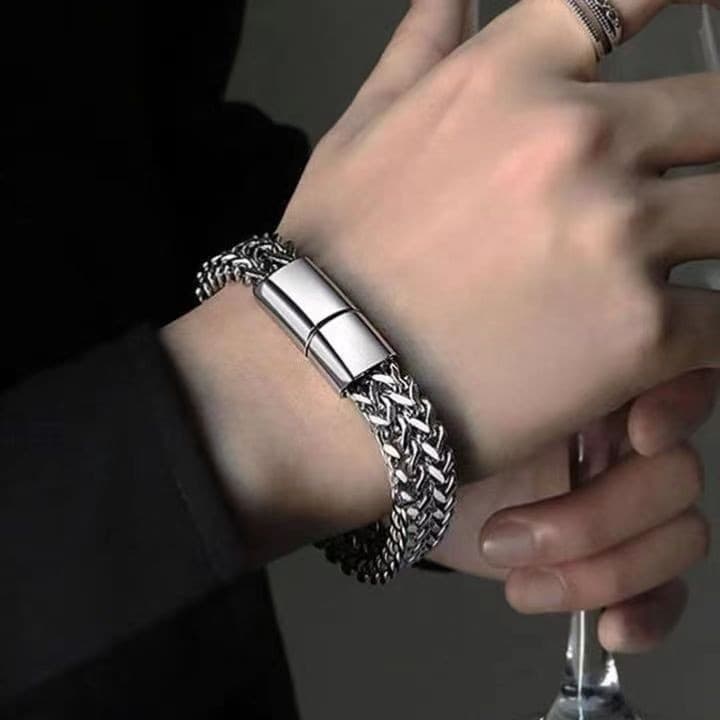 ブレスレットメンズ 職人技光る二重編み喜平ブレスレット
