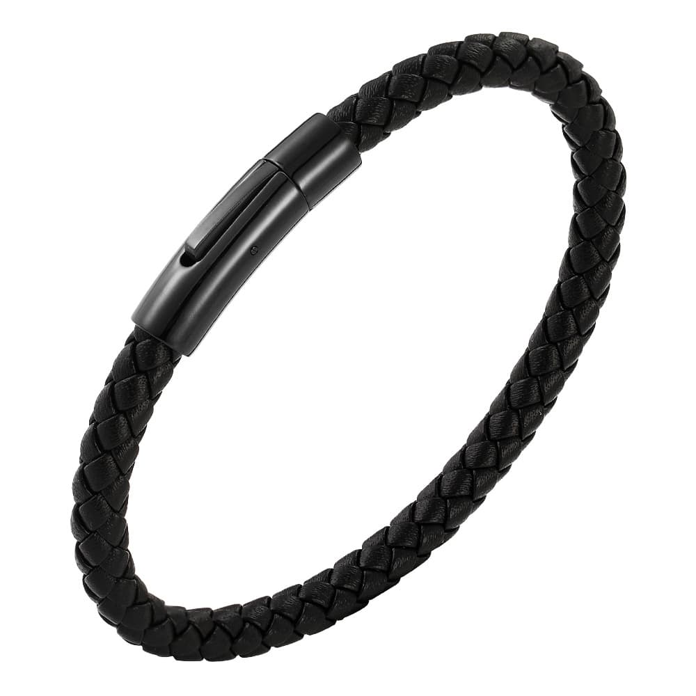 ブレスレットメンズ 編み込み 上質レザー 留め具付きブレスレット