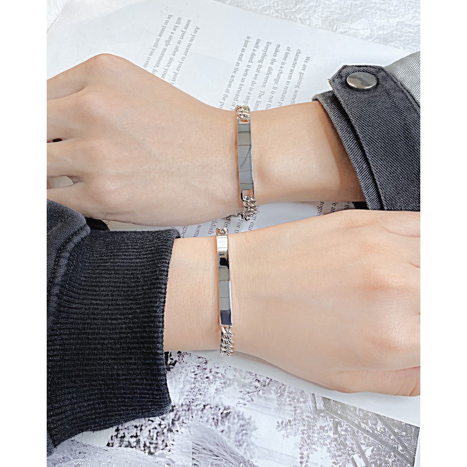 ブレスレットメンズ シンプル細身プレート留めブレス