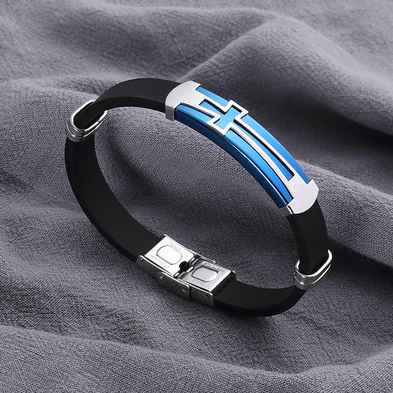 ブレスレットメンズ クロス装飾シリコンバングル