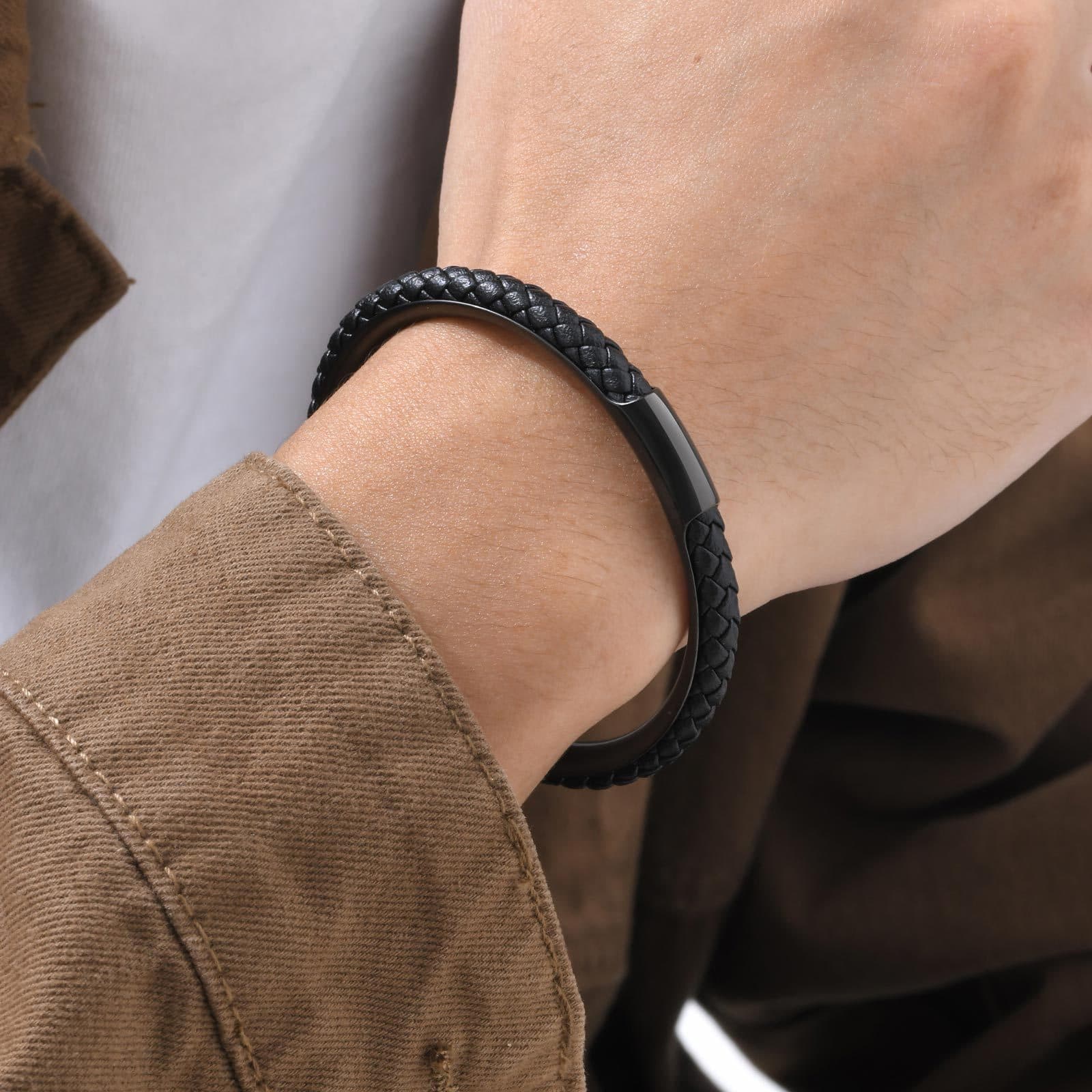 ブレスレットメンズ 編み込みバングル風アクセサリー