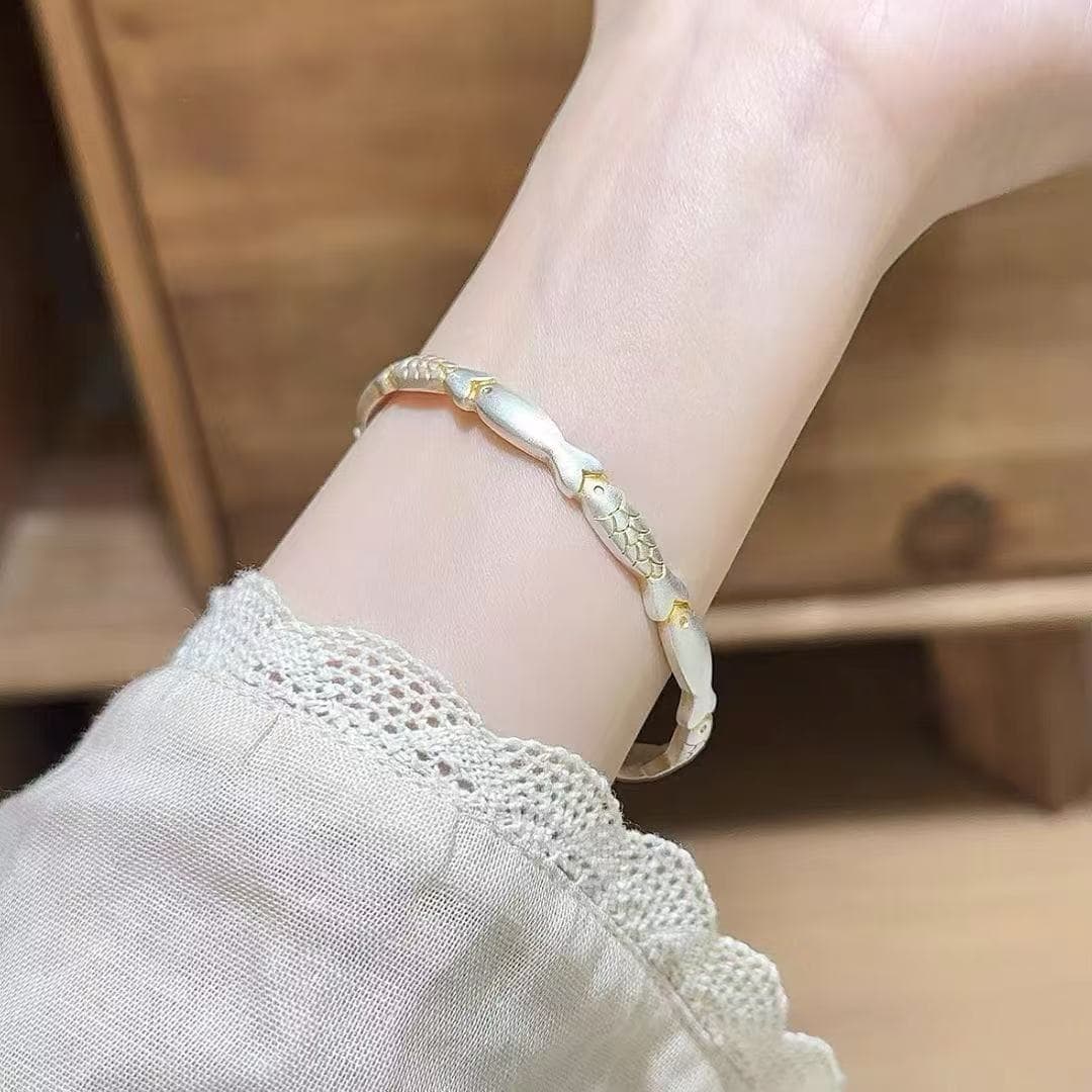 ブレスレットメンズ 魚柄鱗モチーフ純銀ブレスレット