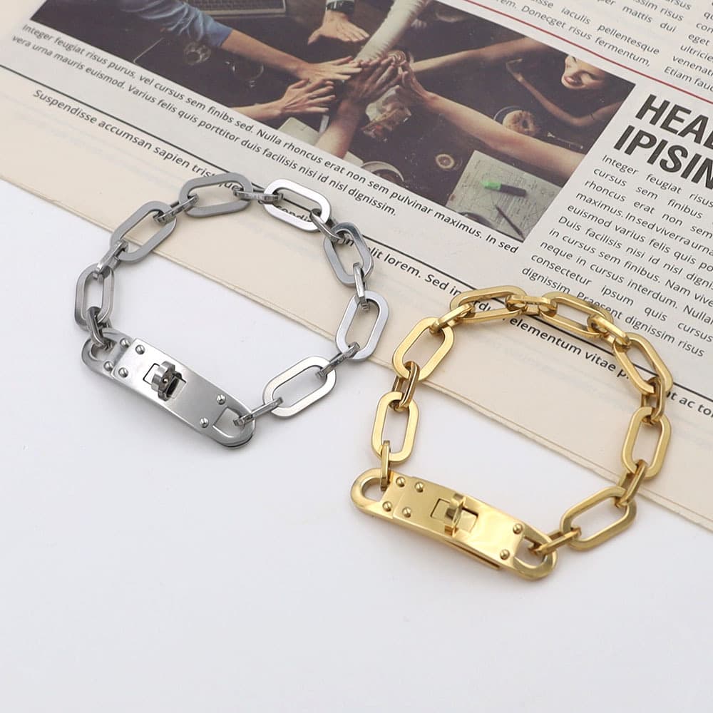 ブレスレットメンズ シンプル留め金リンクチェーン