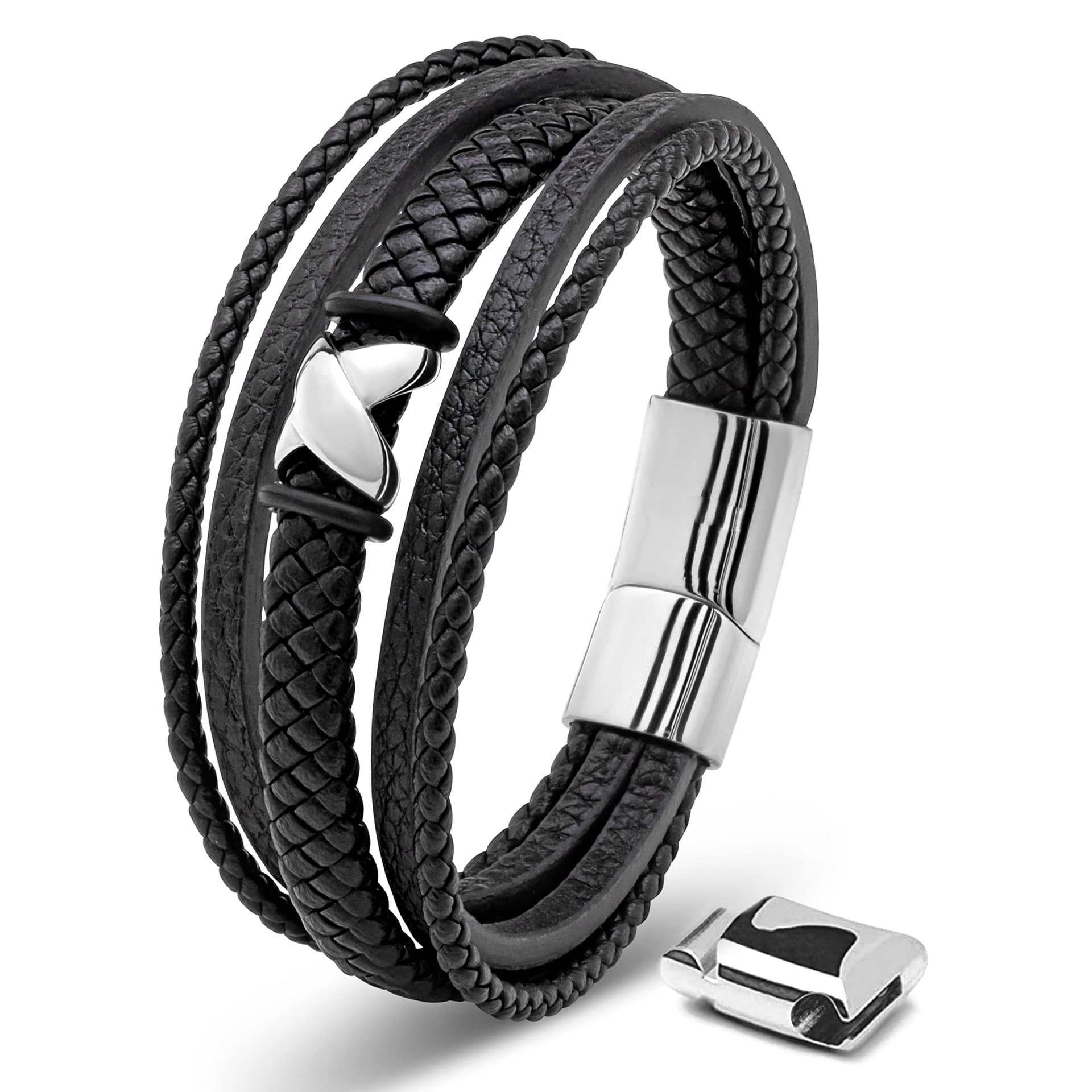 ブレスレットメンズ 職人技が光る編み込み重ね付けブレスレット