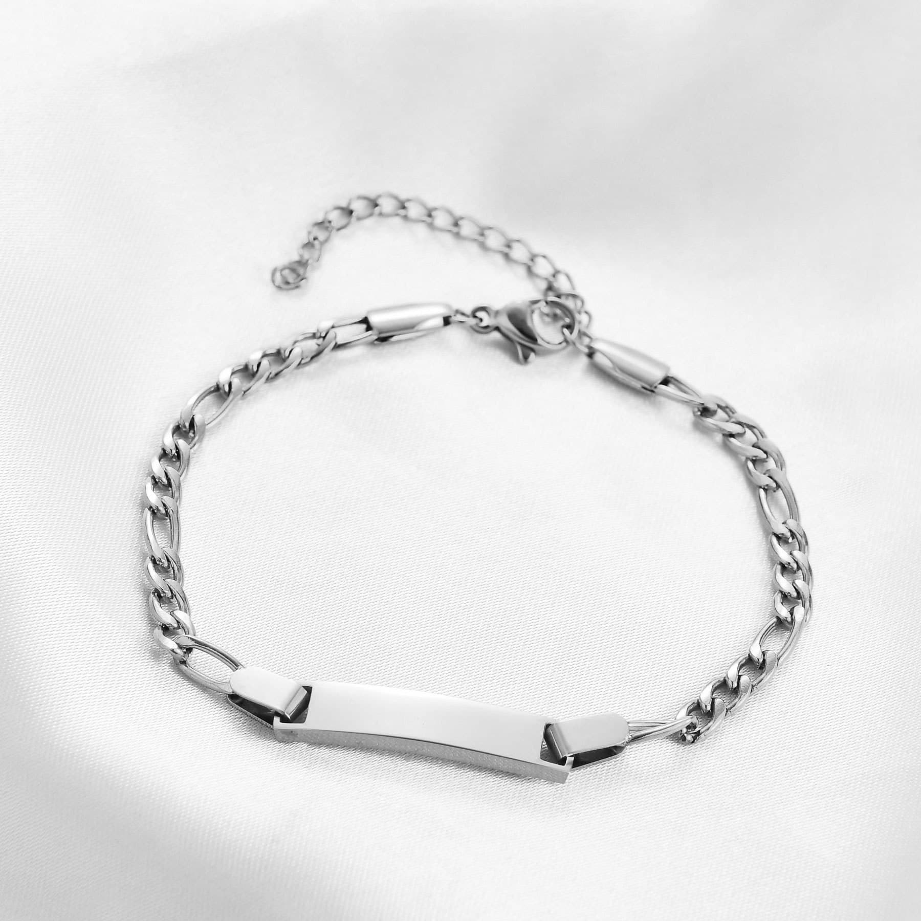 メンズブレスレット 識別プレート付き喜平チェーンブレスレット