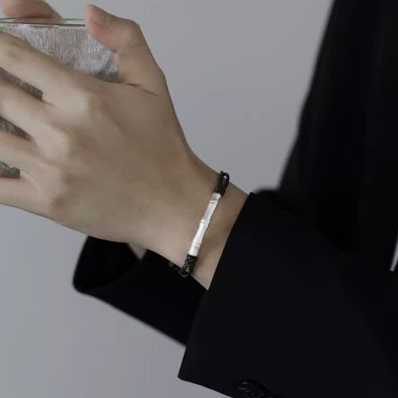 ブレスレットメンズ 竹節デザイン 紐巻きブレスレット