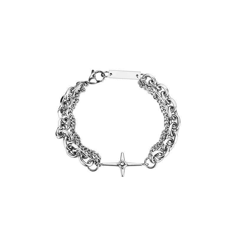 ブレスレットメンズ クロス二連チェーンブレスレット
