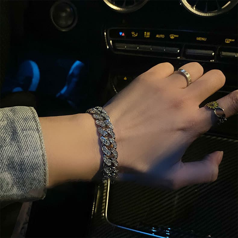 ブレスレットメンズ キュービックジルコニア装飾チェーンブレスレット